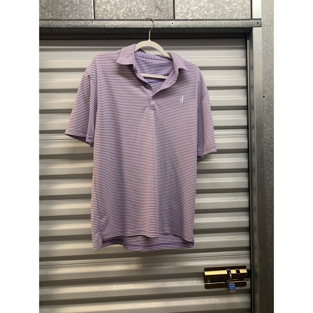 Johnnie O Polo Shirt Mens Purple White Striped Short Sleeve Size Tag Missing